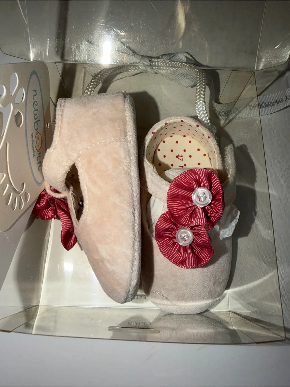 Mayoral Beige Velvet Mary Janes with Pink Flower Buttons